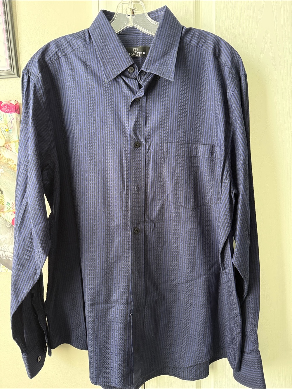 Bugatchi Men’s Long-Sleeve Navy Dress Shirt